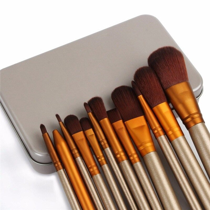 12 pcs Aluminium Box Makeup Brushes Set Eye Shadow Lip Gloss Eye Makeup Portable Beauty Tools