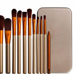 12 pcs Aluminium Box Makeup Brushes Set Eye Shadow Lip Gloss Eye Makeup Portable Beauty Tools